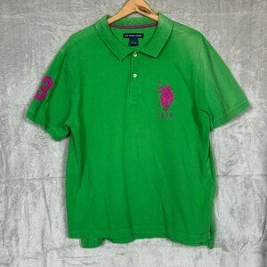 US Polo Assn Shirt Men's Large Green Short Sleeve Polo Large Pony Logo Casual